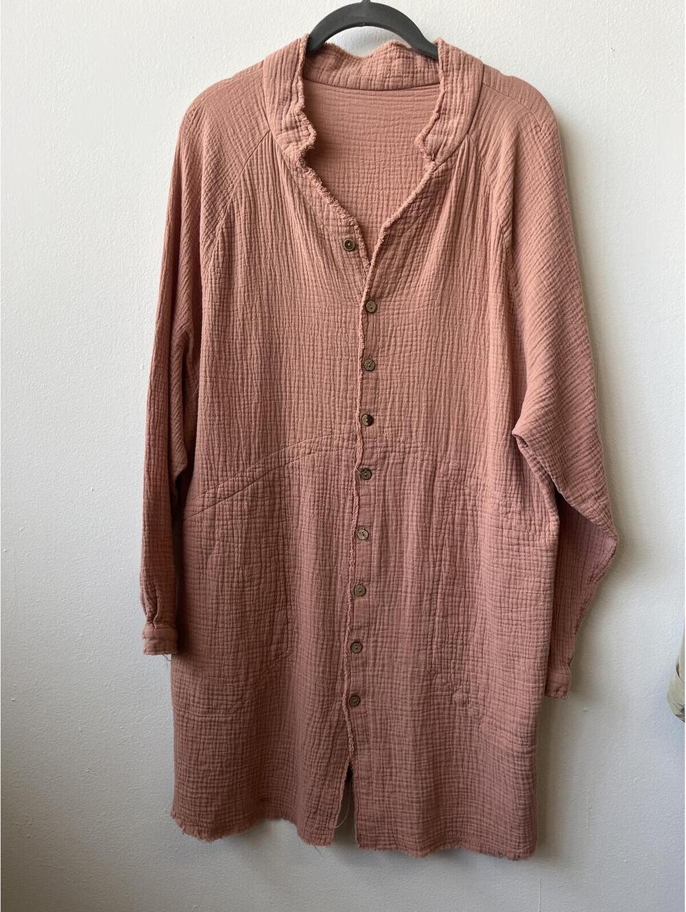 Pink Cotton gauze Button-Up Long Sleeve tunic Size small